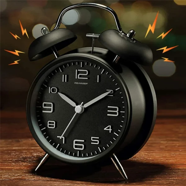 4 Inch Twin Bell Loud Alarm Clock Metal Frame 3D Dial with Backlight Battery Operate Desk Table Alarm Clock For Home and Office - Image 2