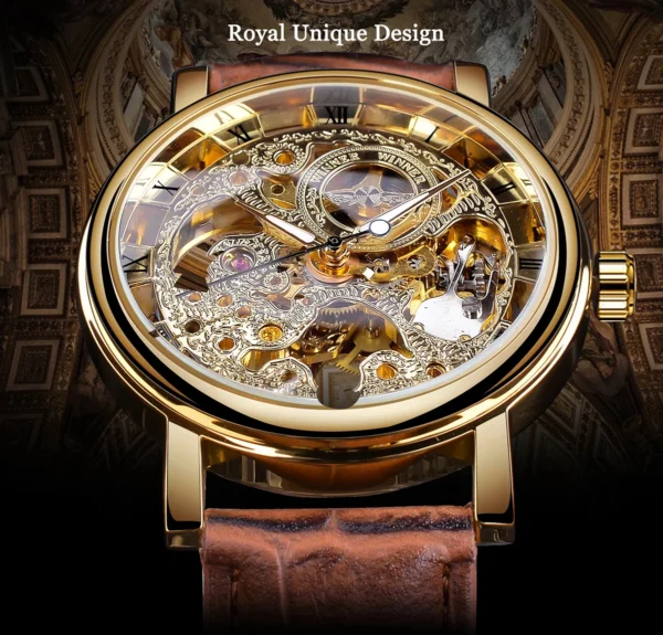 Winner Transparent Fashion Case Luxury Casual Design Leather Strap Mens Watches Top Brand Luxury Mechanical Skeleton Watch - Image 2