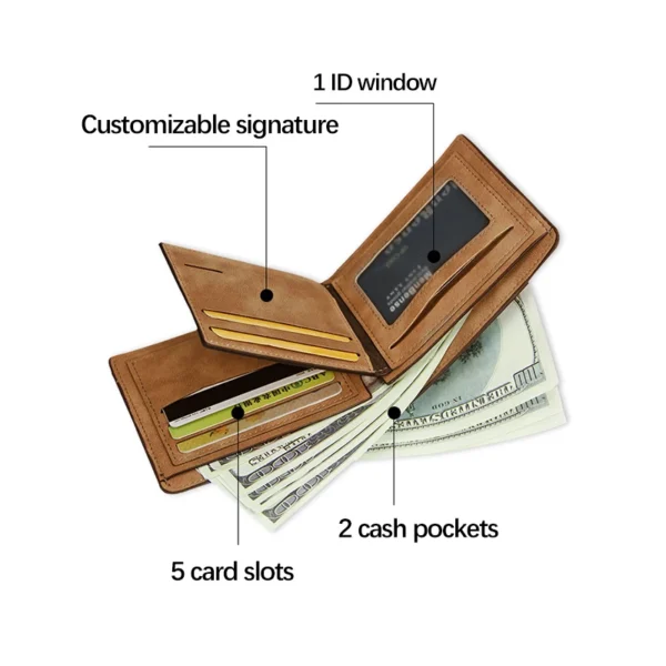 Customized Wallet Photo Mens Brown Short Waterproof Multi-Function Matte PU Leather Engraving Picture Personalized Purse For Men - Image 4