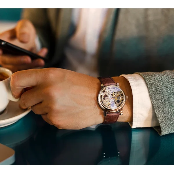 Winner Transparent Fashion Case Luxury Casual Design Leather Strap Mens Watches Top Brand Luxury Mechanical Skeleton Watch - Image 5