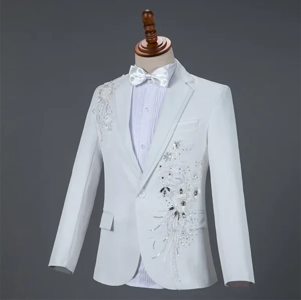 White Wedding Groom Suits Pants Men Slim Fit One Button Sequin Embroidery Tuxedo Suit Men Peak Lapel Stage Costume Traje Hombre - Image 4