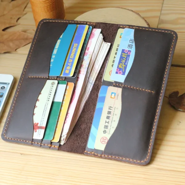 Handmade Vintage Crazy horse Genuine Leather Wallet men Leather long wallet clutch bag male purse money clips money bag - Image 5