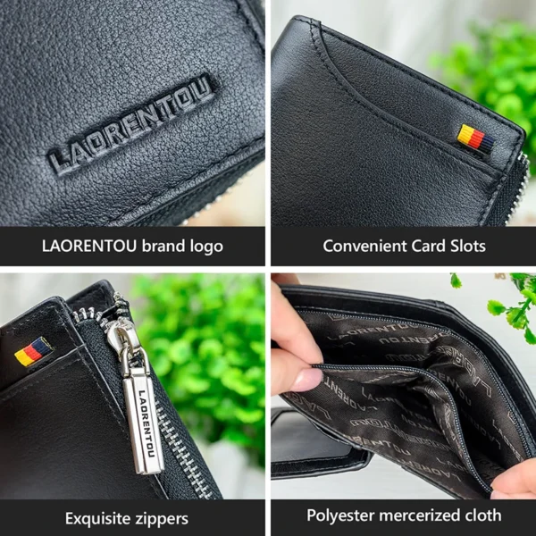 LAORENTOU Men Card Holders Coin Purse Genuine Leather Short Wallet Man Zipper Wallets Casual Standard Bussiness Wallets for Male - Image 5