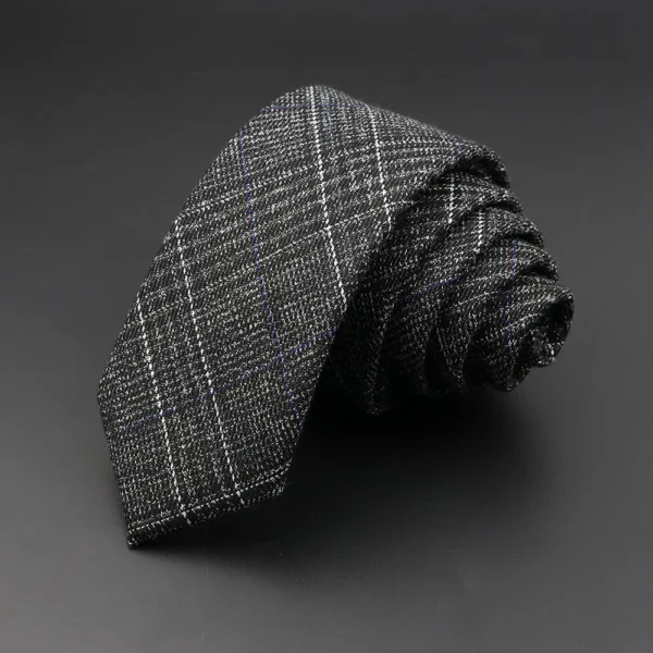 Mens Ties 6cm Classic Cotton Handmade Skinny Grey Plaid Neckties Striped Narrow Collar Slim Cashmere Casual Tie Accessories Gift - Image 6