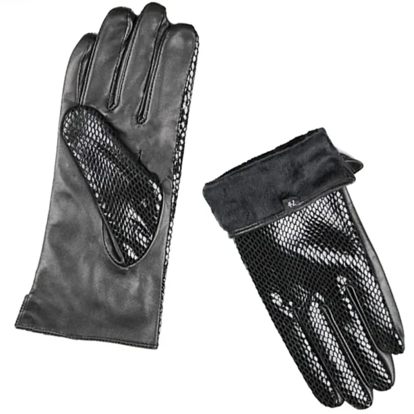 New Snake Print Leather Sheepskin Gloves Women's Fashion High Gloss Velvet Lining Autumn and Winter Warm Driving Gloves - Image 3