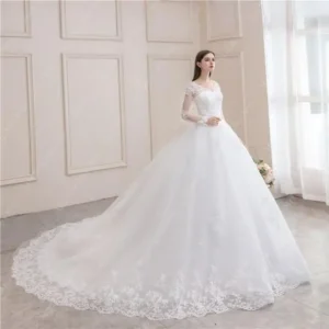 Best Selling 2024 Long Sleeve V Neck Lace Wedding Dress 2025 Vintage Bride Bridal Ball Gown Modest Wedding Dresses Customized