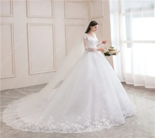 Best Selling 2024 Long Sleeve V Neck Lace Wedding Dress 2025 Vintage Bride Bridal Ball Gown Modest Wedding Dresses Customized - Image 5