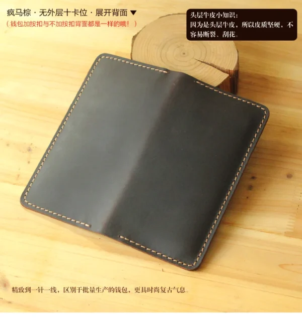 Handmade Vintage Crazy horse Genuine Leather Wallet men Leather long wallet clutch bag male purse money clips money bag - Image 3