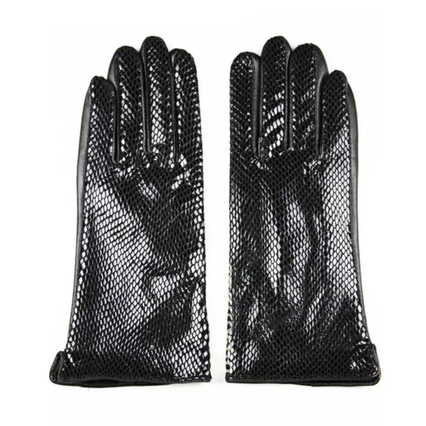 New Snake Print Leather Sheepskin Gloves Women's Fashion High Gloss Velvet Lining Autumn and Winter Warm Driving Gloves - Image 5