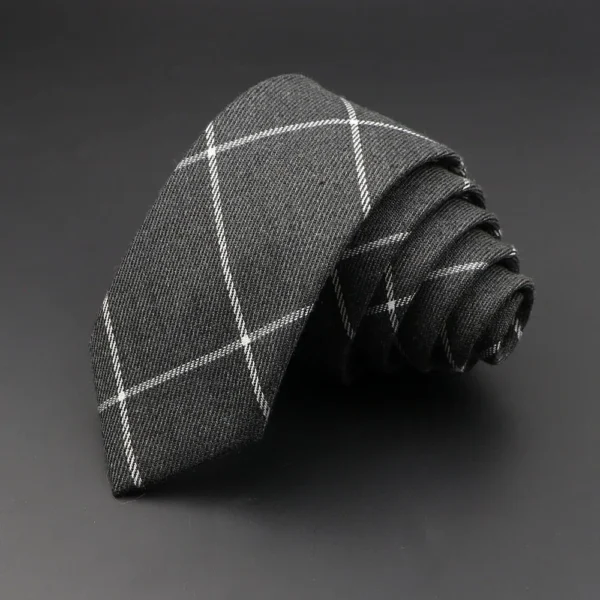 Mens Ties 6cm Classic Cotton Handmade Skinny Grey Plaid Neckties Striped Narrow Collar Slim Cashmere Casual Tie Accessories Gift - Image 4