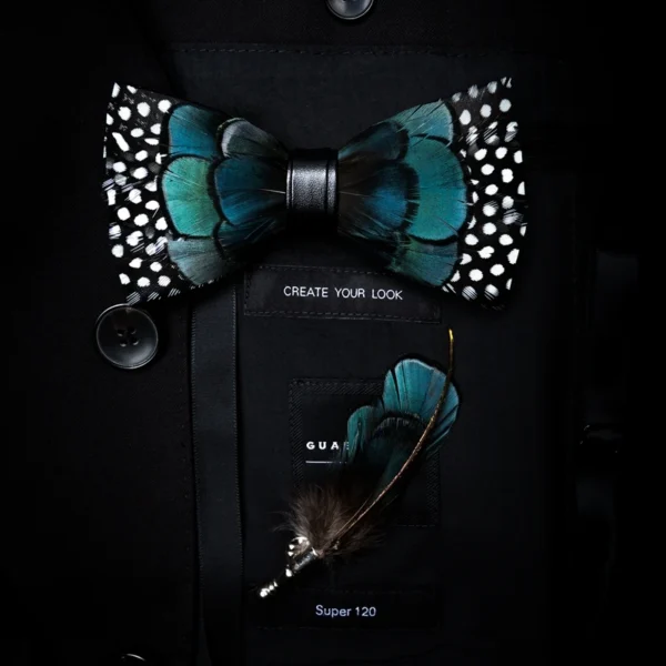 JEMYGINS Original Design Natural Brid Feather Exquisite Hand Made Bow Tie Brooch Pin Gift Box Set For Men Wedding Party Bowtie - Image 3