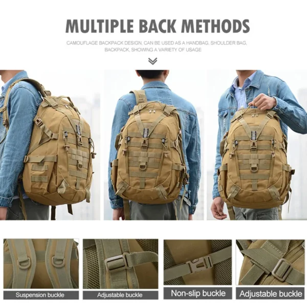 40L Camping Backpack Men's Bag Travel Bags Tactical Molle Climbing Rucksack Hiking Outdoor Reflective Shoulder Fishing Bag - Image 5