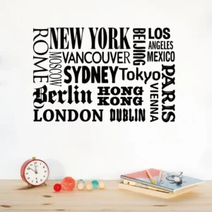 New York London Paris Quote wall sticker World City Names Vinyl wall decal art DIY home office decoration
