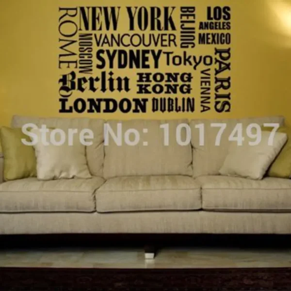 New York London Paris Quote wall sticker World City Names Vinyl wall decal art DIY home office decoration - Image 2
