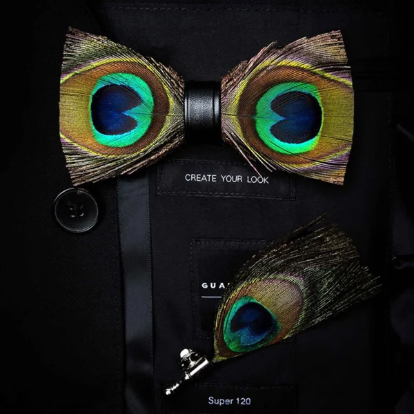 JEMYGINS Original Design Natural Brid Feather Exquisite Hand Made Bow Tie Brooch Pin Gift Box Set For Men Wedding Party Bowtie - Image 5