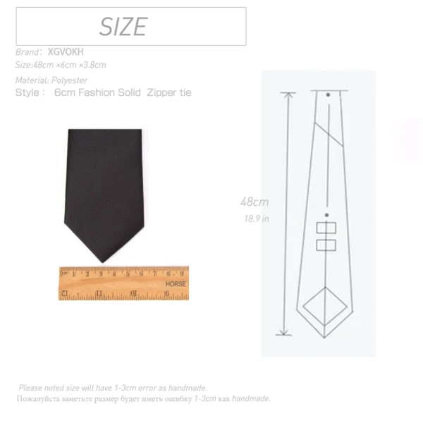 Men Necktie Zipper Lazy Tie Fashion Solid 6cm Ties Business for Man Gravatas Handkerchief Bowtie Mens Wedding Shirt Accessories - Image 2