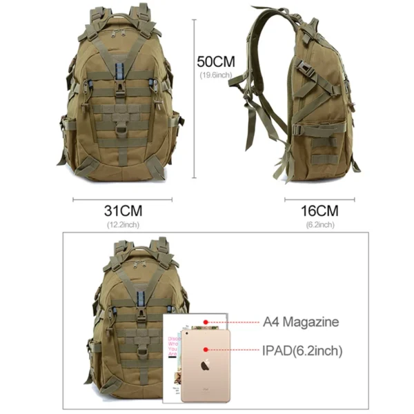 40L Camping Backpack Men's Bag Travel Bags Tactical Molle Climbing Rucksack Hiking Outdoor Reflective Shoulder Fishing Bag - Image 6