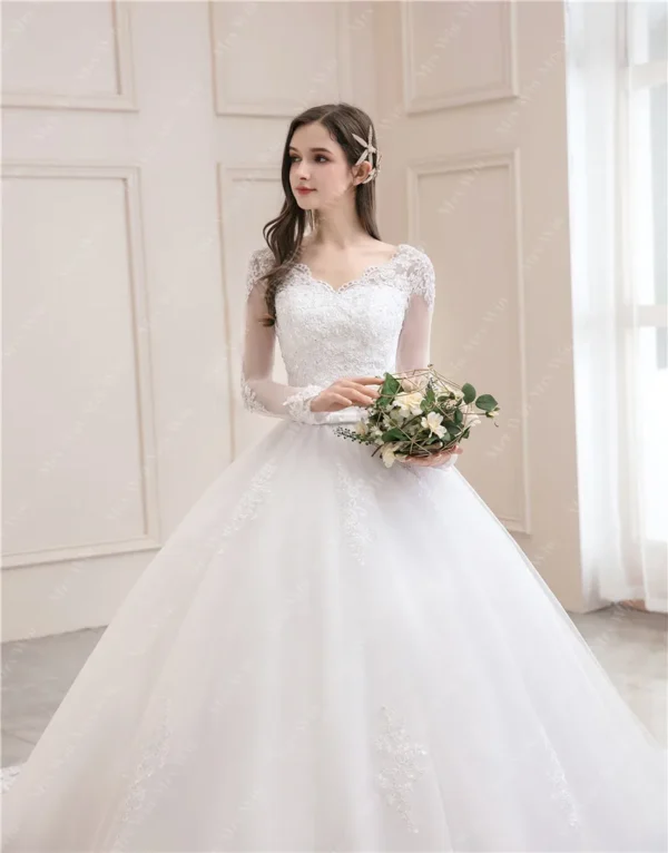Best Selling 2024 Long Sleeve V Neck Lace Wedding Dress 2025 Vintage Bride Bridal Ball Gown Modest Wedding Dresses Customized - Image 3
