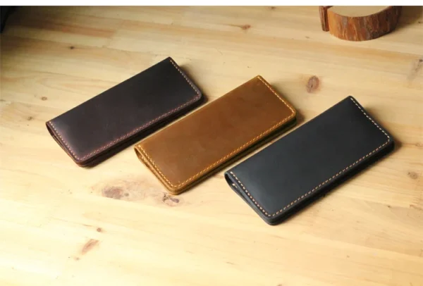 Handmade Vintage Crazy horse Genuine Leather Wallet men Leather long wallet clutch bag male purse money clips money bag - Image 6