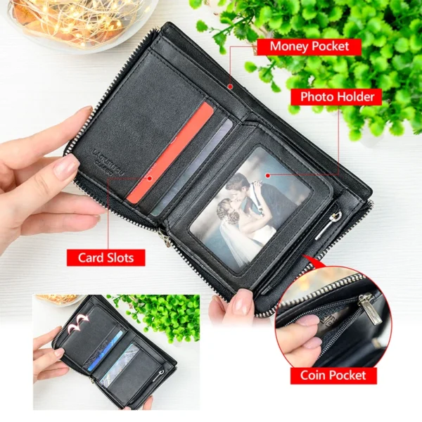 LAORENTOU Men Card Holders Coin Purse Genuine Leather Short Wallet Man Zipper Wallets Casual Standard Bussiness Wallets for Male - Image 4