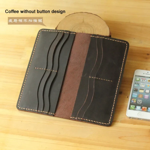 Handmade Vintage Crazy horse Genuine Leather Wallet men Leather long wallet clutch bag male purse money clips money bag - Image 4