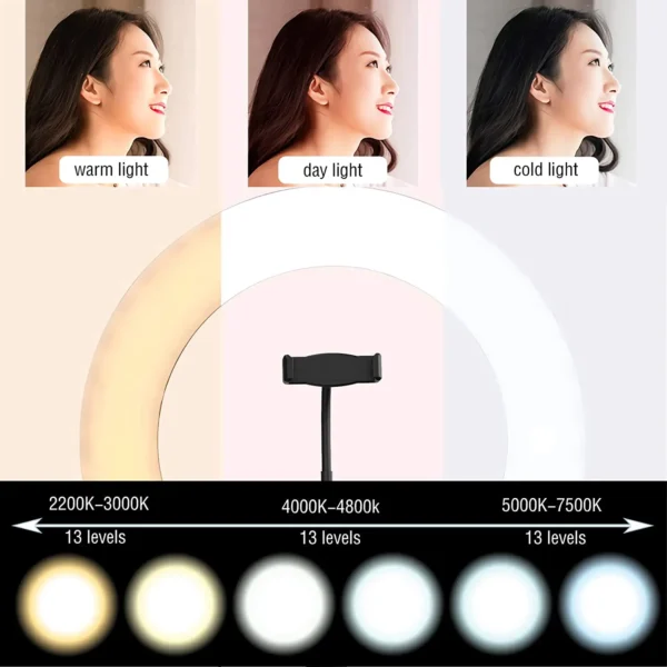 16/26/33cm LED Selfie Ring Light with Phone Stand Dimmable led Fill Lamp Photography Ringlight for Tiktok Video Live Fill Lamps - Image 3