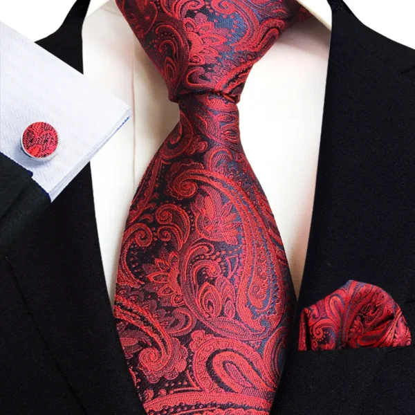 Royal Striped Paisley Ties For Men Luxury 8cm Necktie Pocket Square Cufflinks Gift Set Jacquard Weave Tie Suit Accessories - Image 2