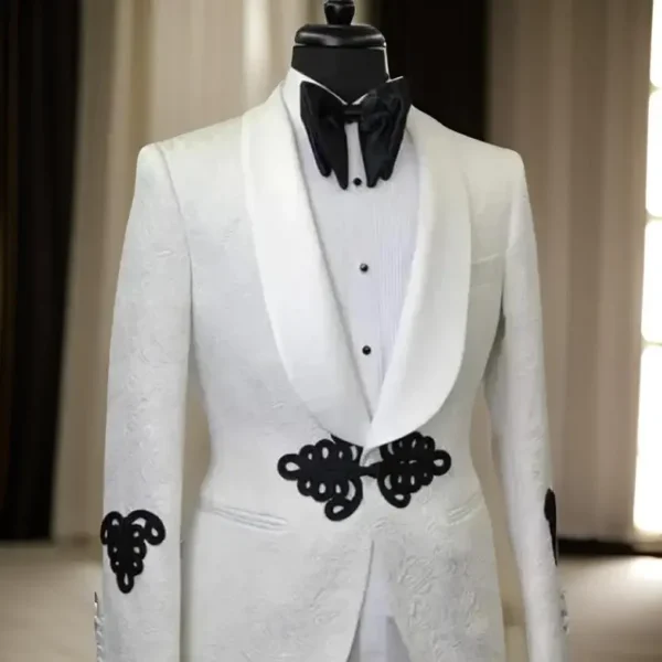Floral Men Suit Jacket with Mandarin Buttons 1 Pc Fashion Wedding Blazer Slim Fit Shawl Lapel African Style Male Suit Jacket - Image 2