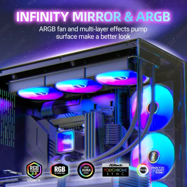 JEYI Liquid Cooler 120/240/360, ARGB CPU AIO Water Cooler, Water Cooling PC, Support Intel & AMD, Efficient PWM-Controlled Pump - Image 2
