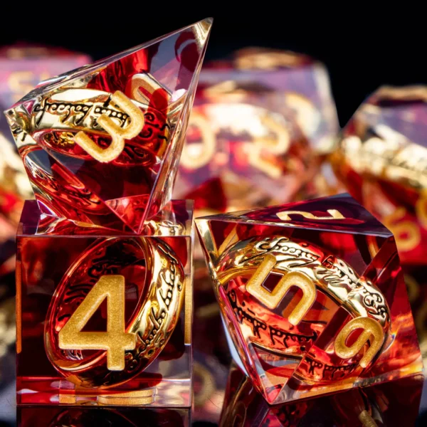 ORIFANTOU DND Red Rings & Liquid Flow Eye Sharp Edge Resin Dice Set D&D Dungeon and Dragon Handmade D20 D and D Polyhedral Dice - Image 2