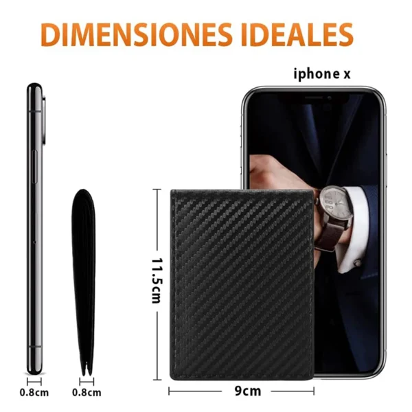 Slim Minimalist Tri-Fold Wallet Carbon Fiber RFID Blocking Men's Wallet With ID Window and 9 Card Slots - Image 5
