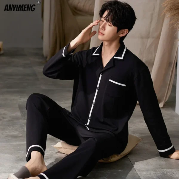 New Autumn Winter Cotton Lapel Pajamas for Men Long Sleeves Long Pants Pijamas Plus Size L-3XL Fashion Luxury Man Sleepwear - Image 2