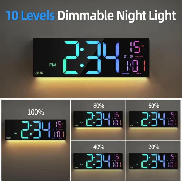 16.2'' Large Digital Wall Clock with Remote Control Big LED/Dual Alarm/8 RGB Colors Digital Alarm Clock Electronic Watch - Image 4