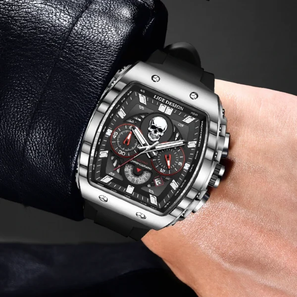 LIGE Mens Watches Creative Skull Quartz Wristwatch Sports Waterproof Silicone Strap Watch for Men Luminous Chronograph Watch Man - Image 4