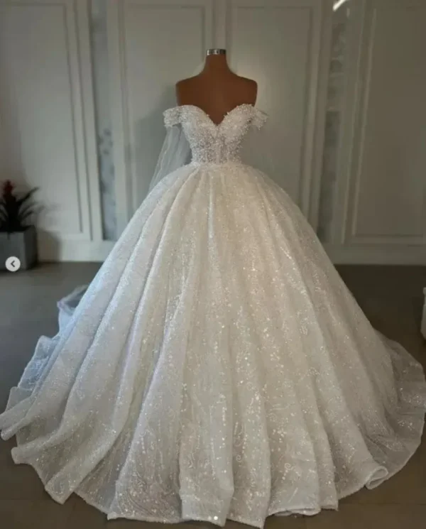 2024 Princess Ball Gown Bride Dresses Sweetheart Off Shoulder Beaded Wedding Dress For Women Sequins Vestido De Novia - Image 2