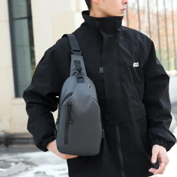 Men Bag Fashion New Solid Color Men Chest Bag Outdoor Casual Fashion One Shoulder Crossbody Bag Nylon USB Charging Shoulder Bags - Image 3