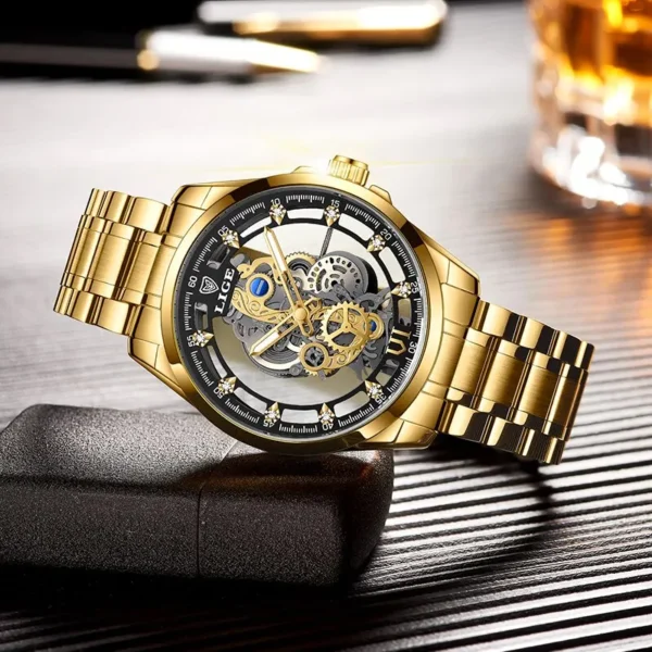 LIGE New Men Watch Skeleton Quartz Wristwatch Gold Skeleton Retro Man Watch Top Brand Luxury Clock Mens Watches Reloj Hombre - Image 2