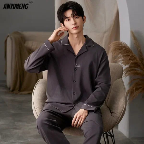 New Autumn Winter Cotton Lapel Pajamas for Men Long Sleeves Long Pants Pijamas Plus Size L-3XL Fashion Luxury Man Sleepwear - Image 6