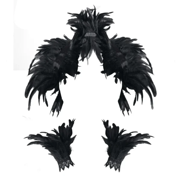 Halloween Feather Shawl Wristlet Set Feather Shawl Punk Feather Party Holiday Dress Up Cosplay Costumes Poncho for Women and Men - Image 4
