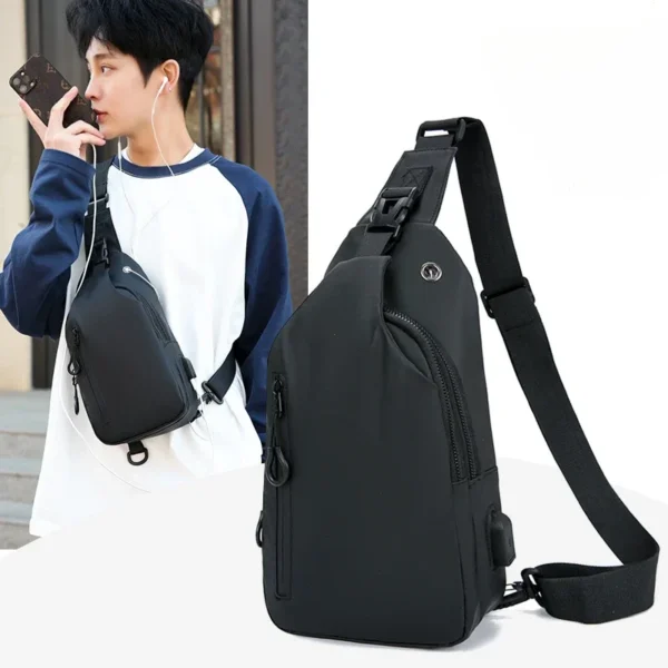 Men Bag Fashion New Solid Color Men Chest Bag Outdoor Casual Fashion One Shoulder Crossbody Bag Nylon USB Charging Shoulder Bags - Image 2