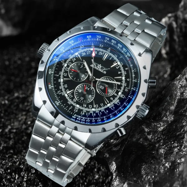 JARAGAR Sports Mens Watches Top Brand Luxury Automatic Mechanical Watch for Men Silver Stainless Steel Strap Military Wristwatch - Image 3