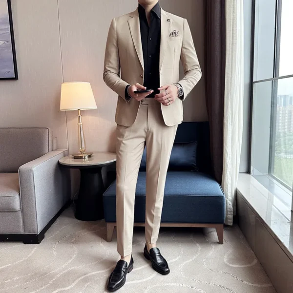 2025 Spring Summer Men Suits 2 Piece Set Business Casual Office Work Suit Party Prom Wedding Groom Blazer Trouser Men Clothing - Image 6