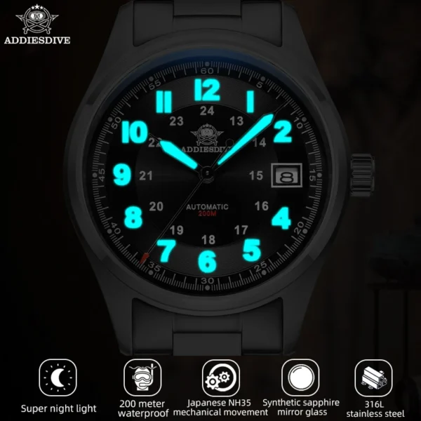 ADDIESDIVE Luxurious Men's Automatic Watch NH35A Mechanical Watch Sapphire Glass 200m Waterproof Analog Luminous Watches AD2048 - Image 2