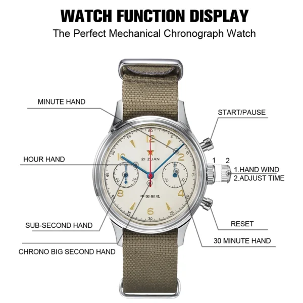 RED STAR 38mm Men's 1963 Chronograph Mechanical Watch Pilot with Seagull Movement ST1901 Air Force Aviation Sapphire Goose 40mm - Image 3