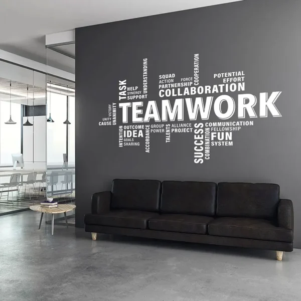 Office Decals Teamwork Words Vinyl Modern Art Business Sign Motivation Quote Success Office Wall Sticker Removable Murals 3O03