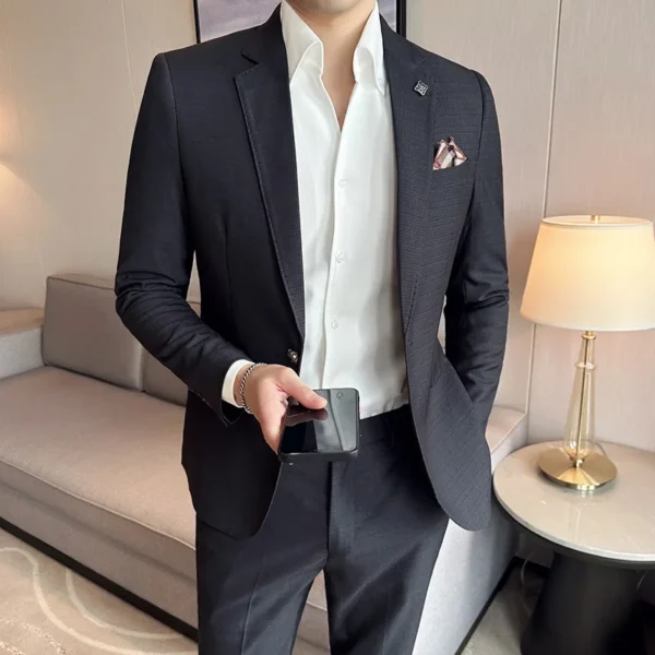 2025 Spring Summer Men Suits 2 Piece Set Business Casual Office Work Suit Party Prom Wedding Groom Blazer Trouser Men Clothing - Image 3