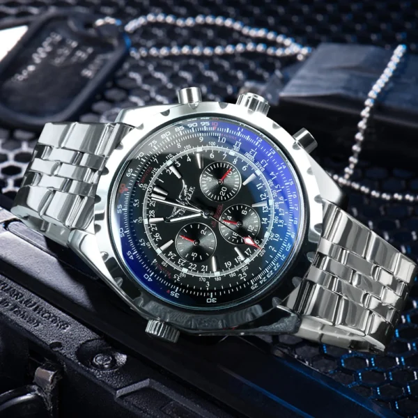 JARAGAR Sports Mens Watches Top Brand Luxury Automatic Mechanical Watch for Men Silver Stainless Steel Strap Military Wristwatch - Image 2