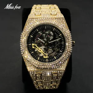 Automatic Watch For Men Luxury Full Ice Out Hip Hop Tourbillon Watches Bling Diamond Gold Male Mechanical Clock Dropshipping