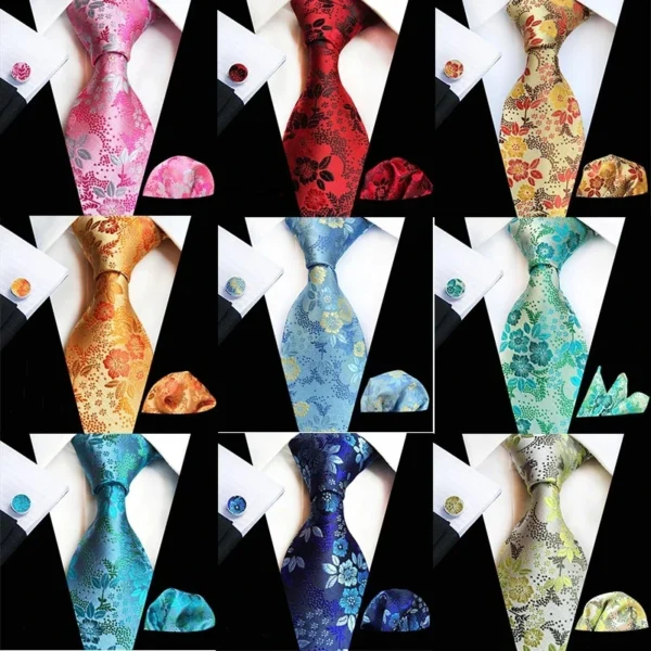 Floral Pink Silk Ties Set For Men Wedding Party Neck Tie Set Handkerchief Brooch Cufflinks Men Accessories High Quality Gravata - Image 6
