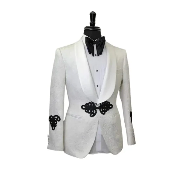 Floral Men Suit Jacket with Mandarin Buttons 1 Pc Fashion Wedding Blazer Slim Fit Shawl Lapel African Style Male Suit Jacket - Image 4
